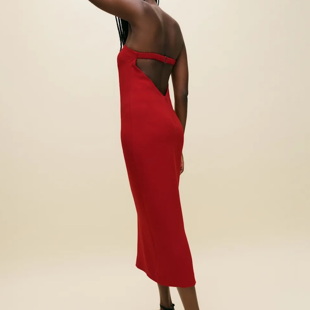 Reformation Strapless Red Midi Dress
